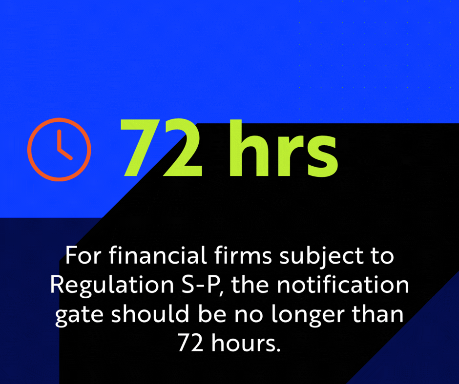 financial firms subject to Regulation S-P, the notification gate should be no longer than 72 hours.