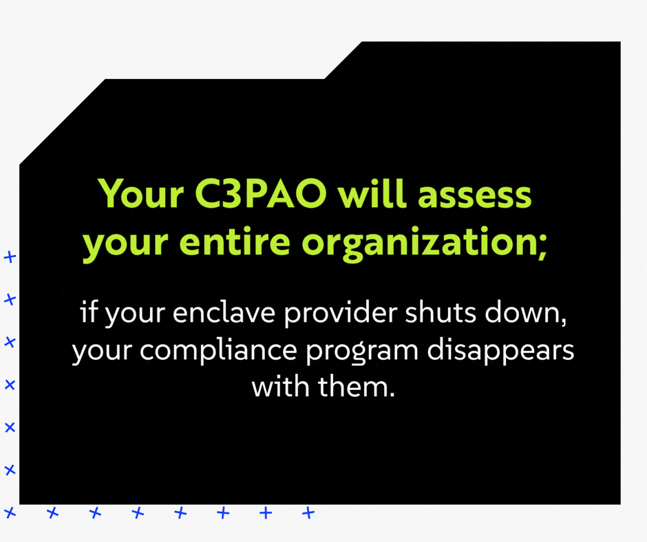 Your C3PAO will assess your entire organization; if your enclave provider shuts down, your compliance program disappears with them.